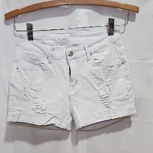 Women's White Distressed Denim Shorts